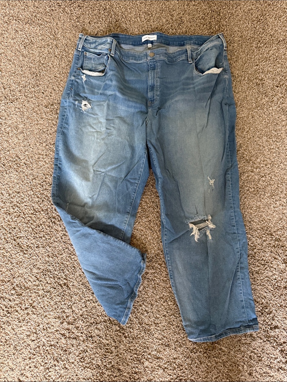 Lane Bryant Distressed High Rise Girlfriend Straight Leg Jeans in Medium Blue